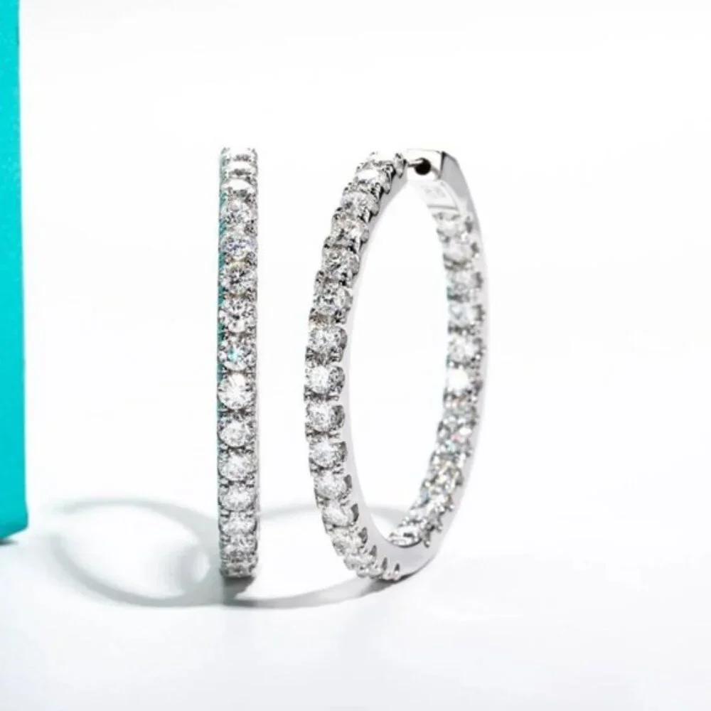 Certified 2.88 ct. t.w. Moissanite Diamond Inside Out Hoop Earrings NEW - Picture 8 of 15